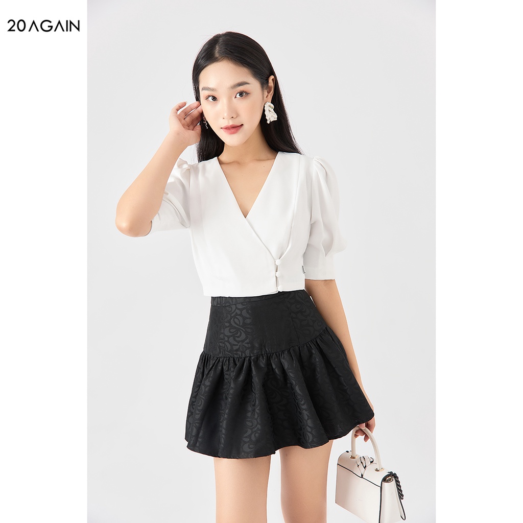 Áo sơ mi nữ tay lỡ vạt lệch 20AGAIN croptop trẻ trung chất tuýt si ASA1992