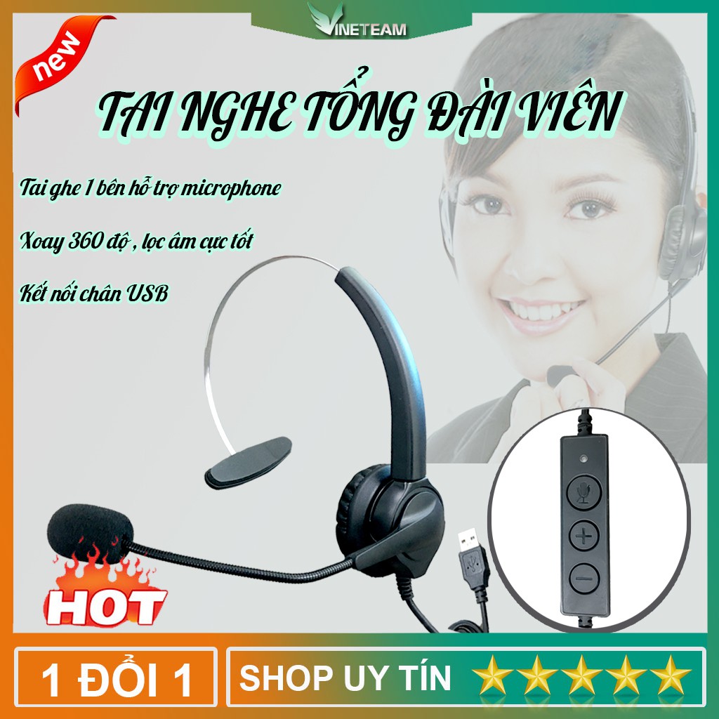 Tai nghe tổng đài viên /Micro Trợ giảng chuyên dụng Có dây Jack cắm cổng USB hàng  loại 1 -dc2211