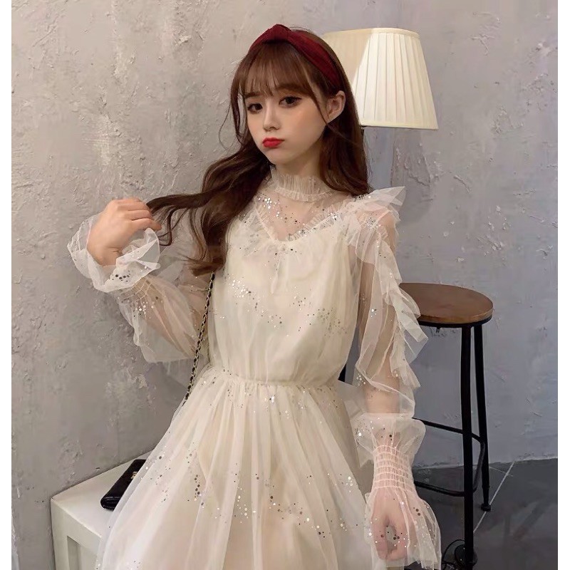 VÁY CÔNG CHÚA SIÊU CỔ TÍCH LƯỚI DÀI TAY