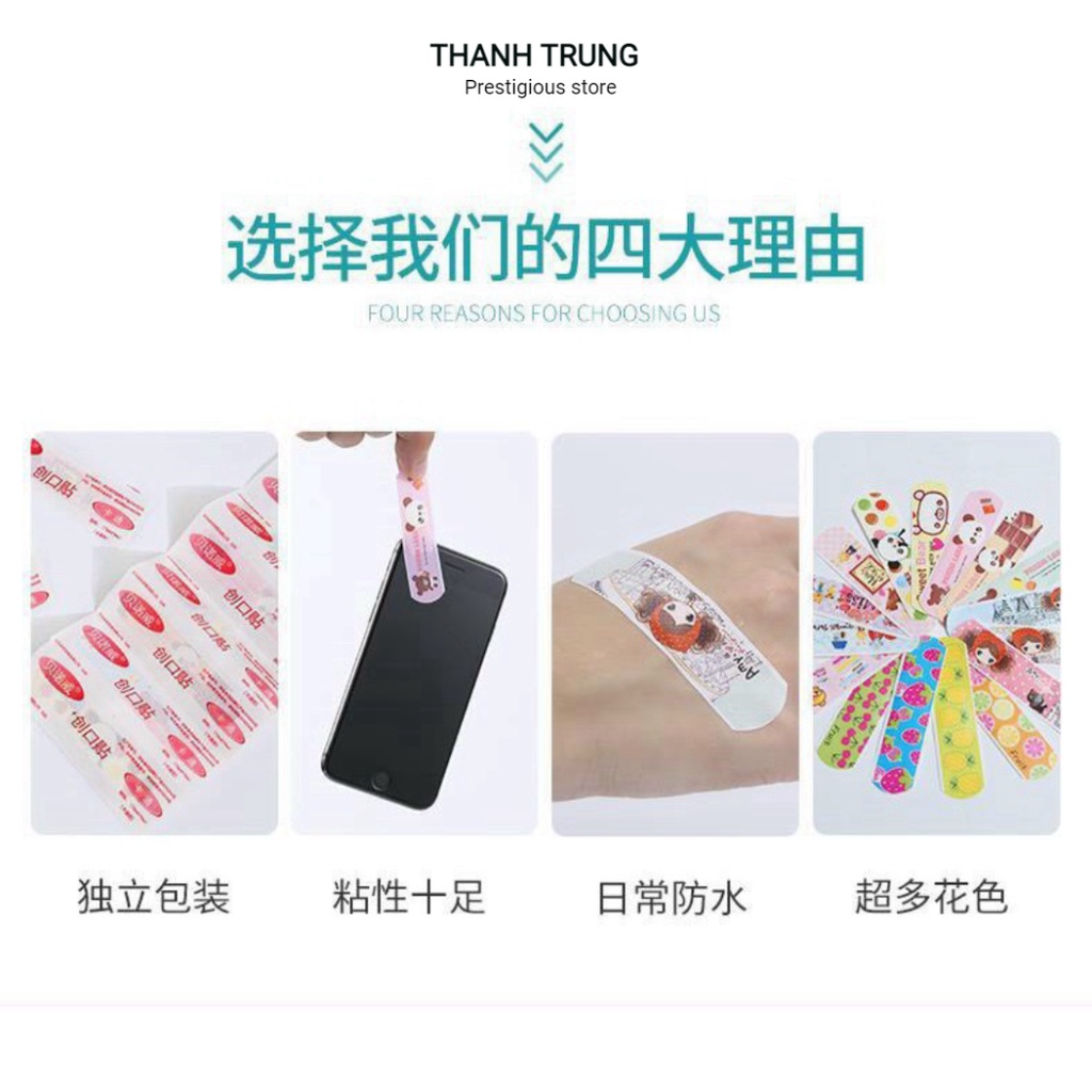 Hộp 100 urgo cá nhân sticker hoạt hình dễ thương,Băng dán y tế, miếng dán vết thương, băng gâu cute trẻ em
