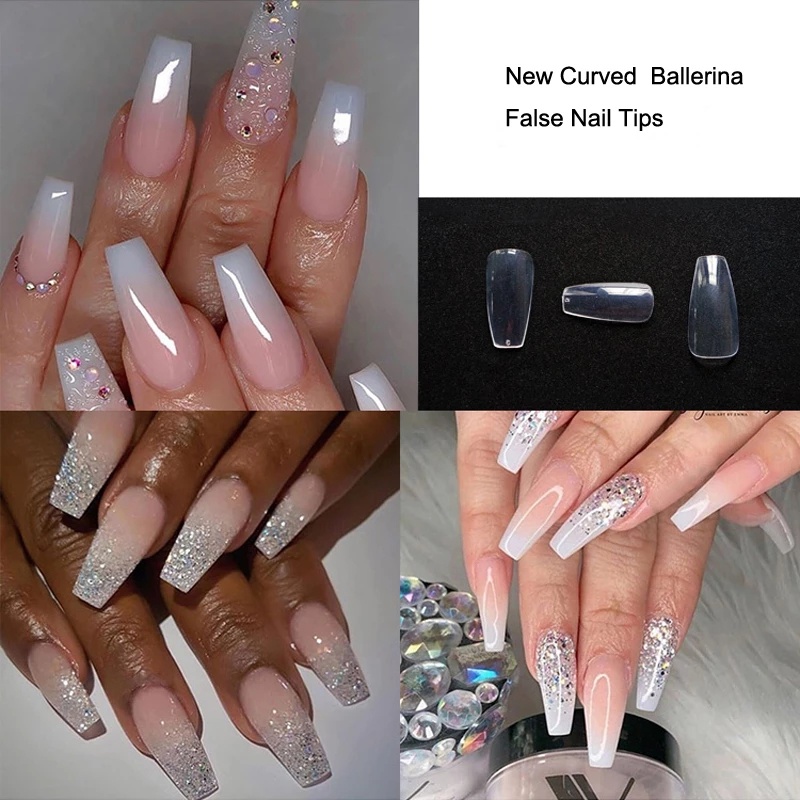 Bộ 100 Móng Tay Giả / Móng Tay Giả / Móng Tay Giả Bằng Acrylic Trong Suốt / Che Phủ Toàn Diện / Móng Tay Giả Kiểu Pháp / Ballerina Kèm Hộp Đựng