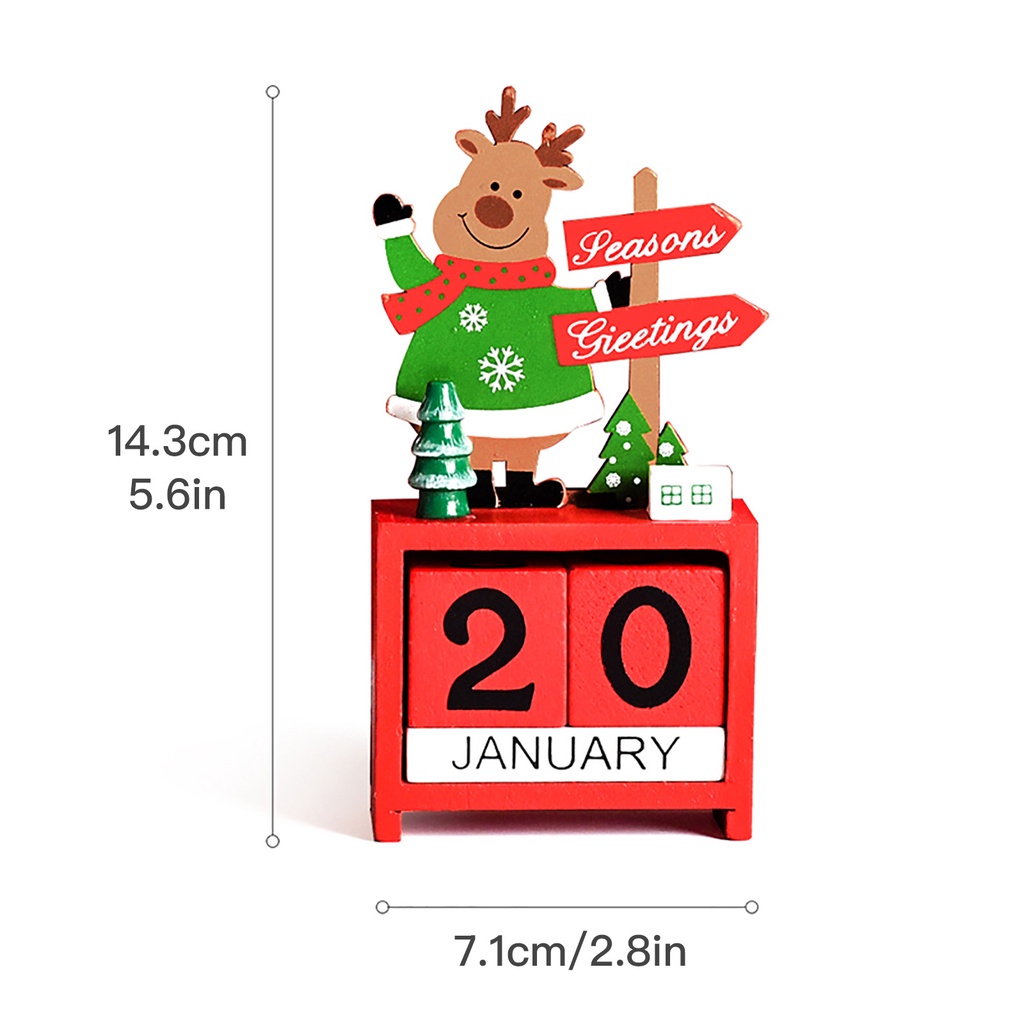 Hộp lịch bằng gỗ màu đỏ/trắng/xanh lá có thể thay thế ngày và tháng phong cách cổ điển cho giáng sinh/năm mới