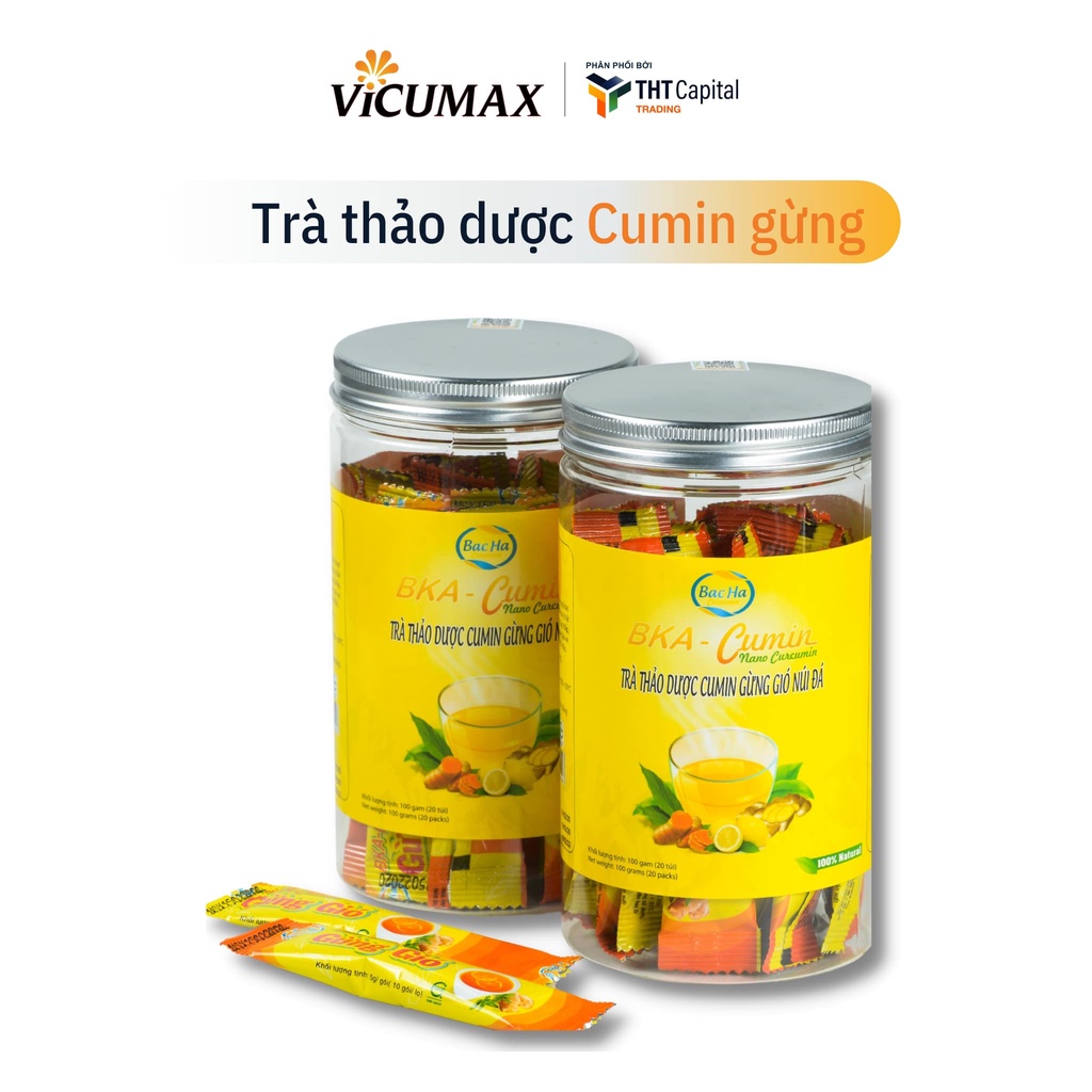 Trà thảo dược Cumin gừng gió núi đá hộp 20 gói - Chống nôn, chống say tàu xe, hạ đường huyết - TTDGG020 - Vicumax