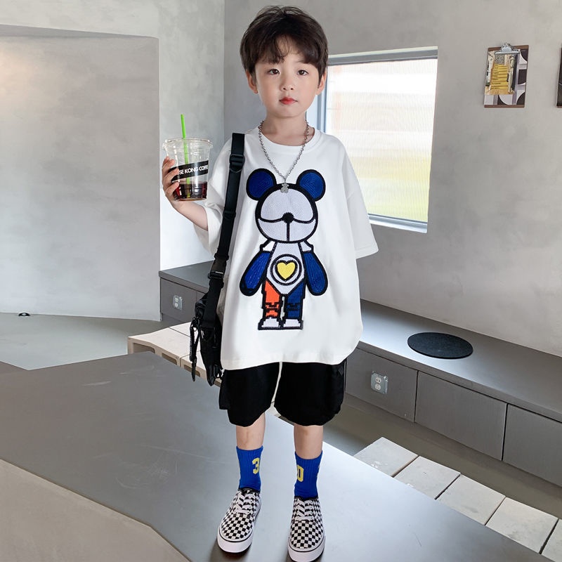 Áo Thun Cotton Ngắn Tay In Hình Gấu Máy Móc Thời Trang Mùa Hè Mới Cho Bé Trai