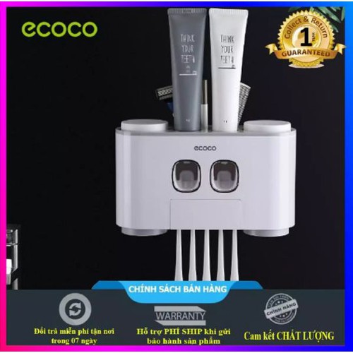 Bộ nhả kem đánh răng ECOCO kèm 4 cốc cao cấp, Kệ treo bàn trải đánh răng nhà tắm