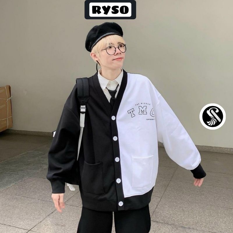 Áo Khoác Bomber Nỉ Bông Nam Nữ Form Rộng Unisex Dày Mịn Phối 2 Màu Trắng Đen RYSO | BigBuy360 - bigbuy360.vn