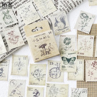 Hộp 45 Sticker Tem Vintage - Set Hình Dán Stamps Nấm Retro
