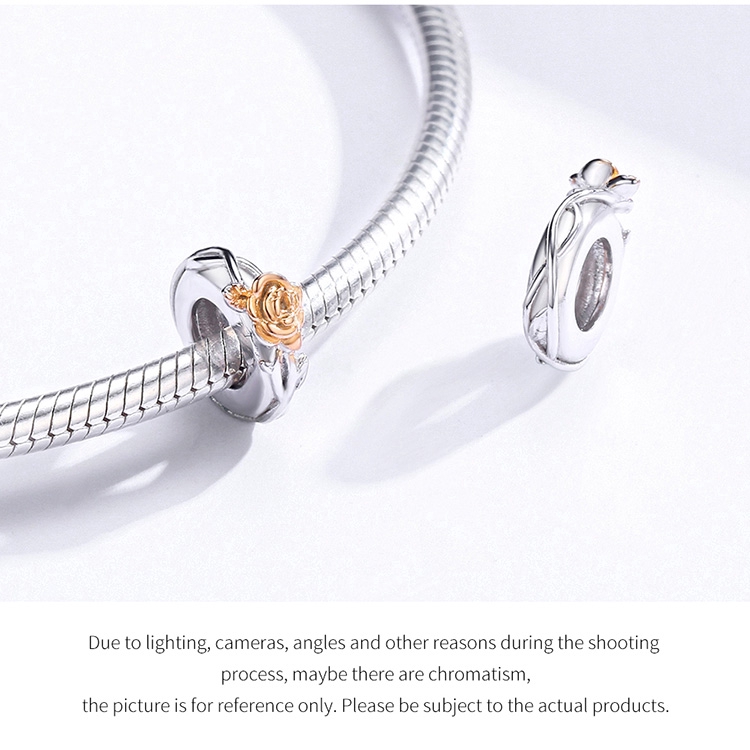 BAMOER Phụ Kiện Trang Sức Bạc 925 Hình Hoa Hồng 3mm DIY BSC146