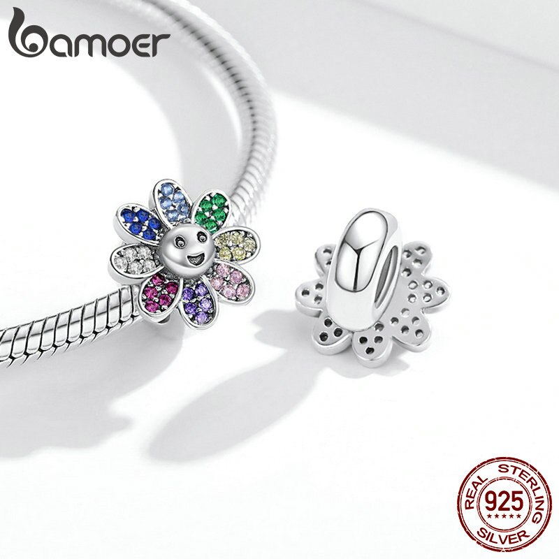 Hạt xỏ trang sức BAMOER SCC1701 bạc 925 hình hoa hướng dương cho vòng đeo tay 3mm