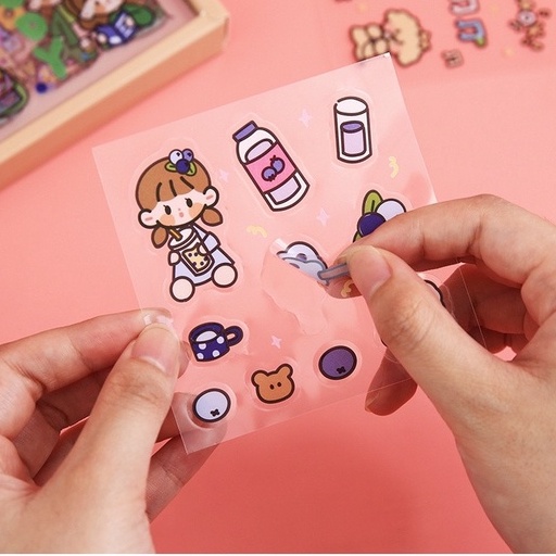 Sticker 3D có sẵn keo trang trí bình nước  / Miếng dán 2D dễ thương trang trí ốp lưng điện thoại sổ tay TingTing