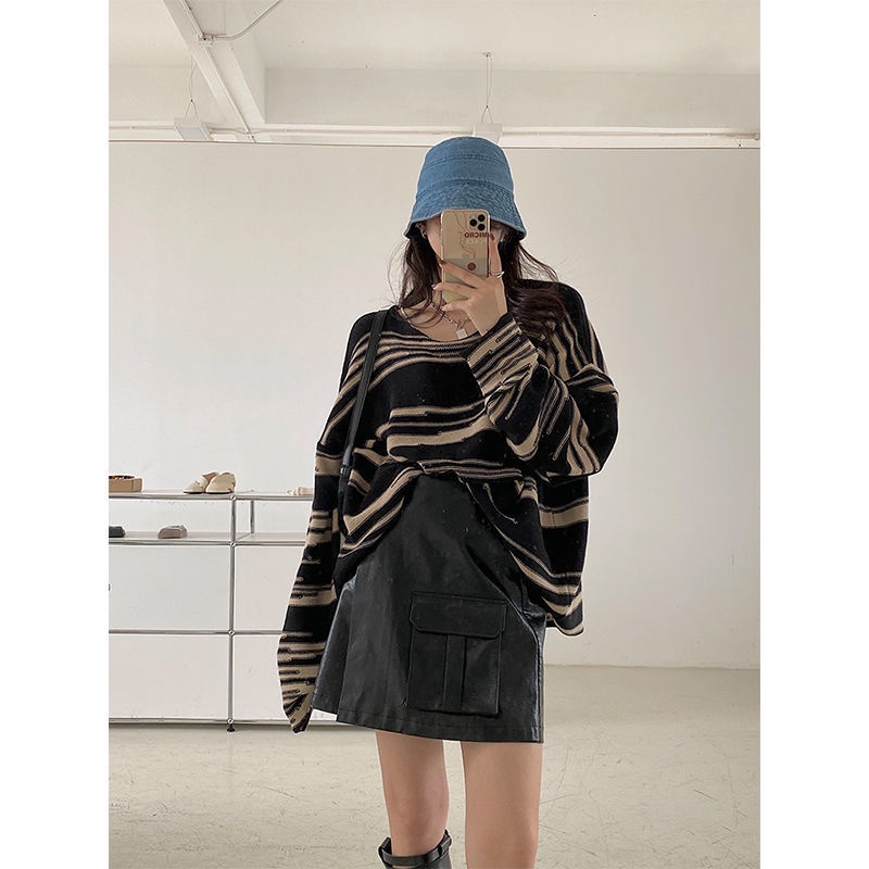 Áo Sweater Dệt Kim Dáng Rộng Kẻ Sọc Thời Trang Mùa Xuân Cho Nữ