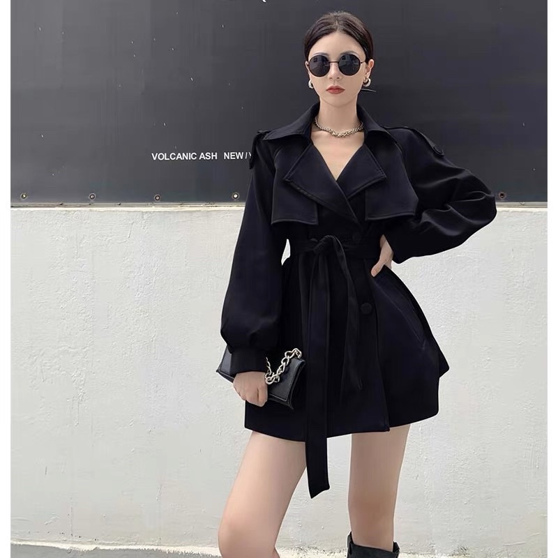 SẴN ĐEN Áo mangto dáng lừng kèm đai (ảnh thật cuối) | BigBuy360 - bigbuy360.vn