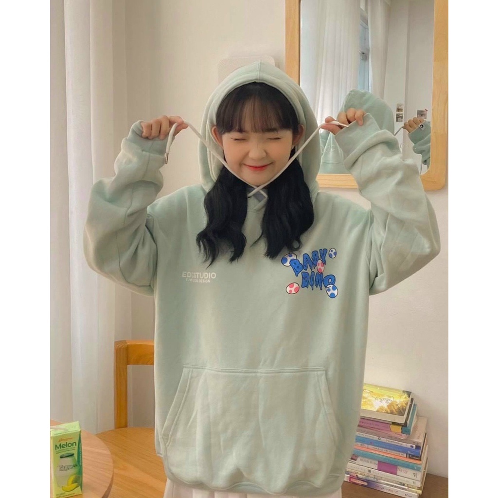 Áo Hoodie Nữ 🌸FREESHIP🌸 Áo Nỉ Khủng Long BABY DINO Form Rộng Tay Bồng Có Mũ Màu Xanh Bơ Hot | BigBuy360 - bigbuy360.vn