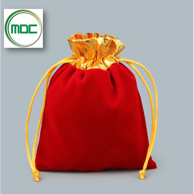 Túi rút nhung may mắn size 10x13cm màu đỏ loại mịn đẹp