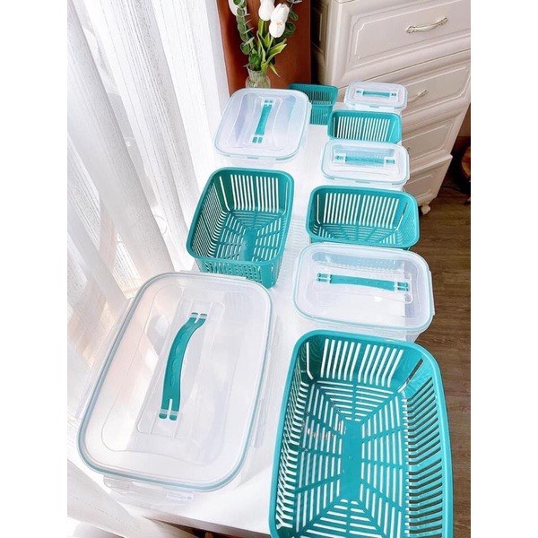 HỘP ĐỰNG THỰC PHẨM TỦ LẠNH - Set 5 hộp đựng thực phẩm tủ lạnh kèm rổ ráo nước đa năng cao cấp