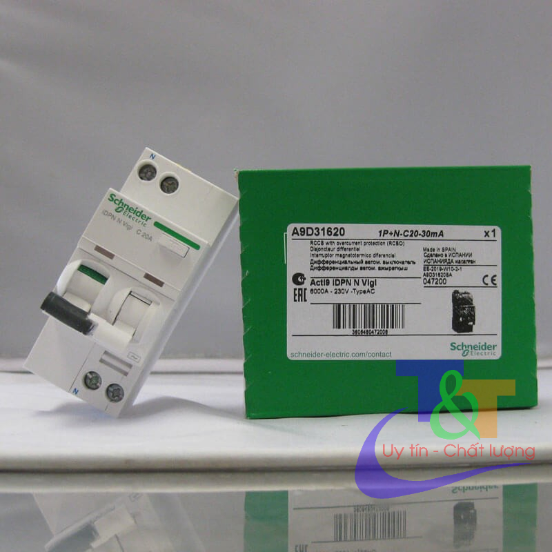 Cầu dao chống rò, ngắn mạch, quá tải Acti9 RCBO 1P+N, 16A, 20A, 25A, 32A, 40A Schneider