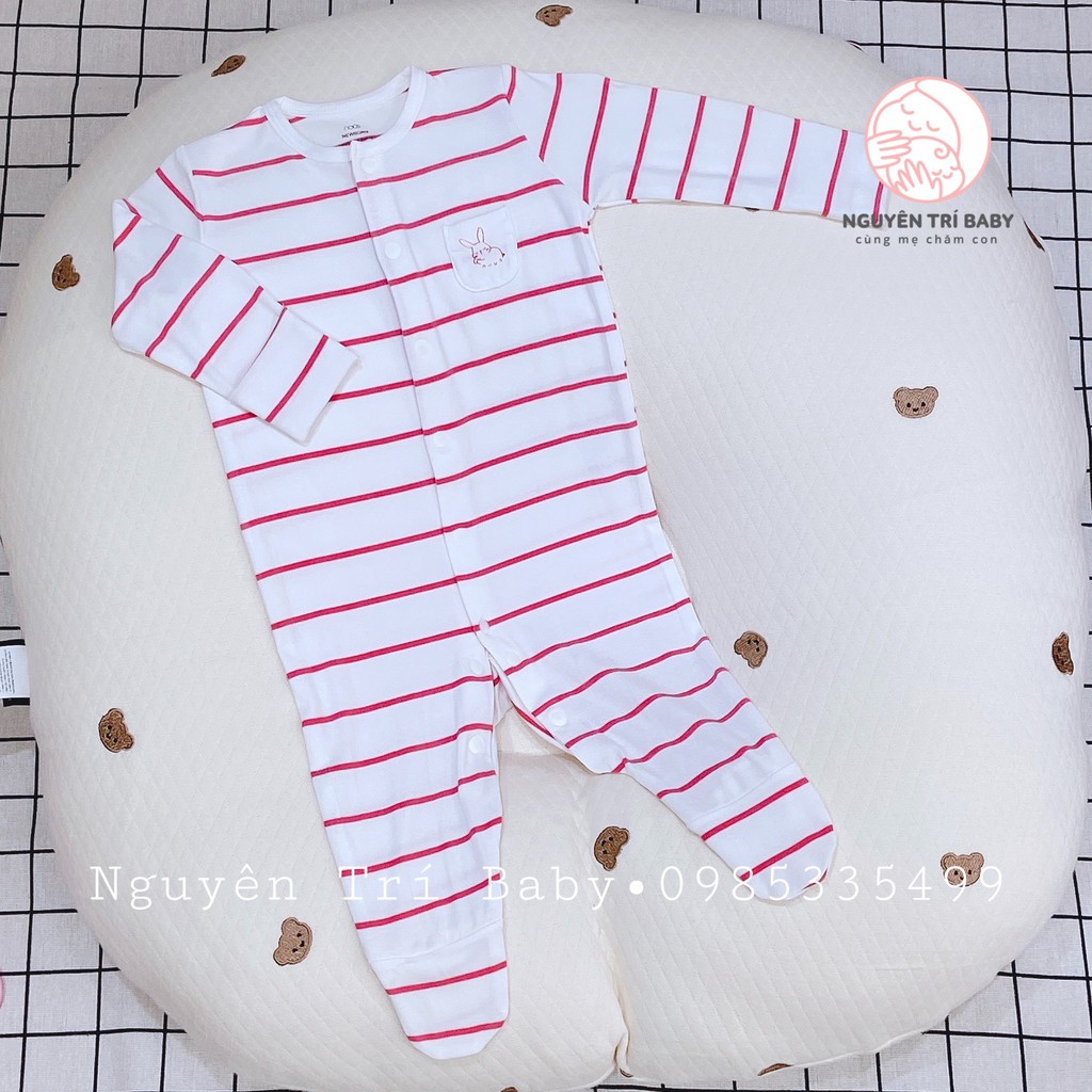 Bộ quần áo sơ sinh Nous bodysuit newborn kẻ hồng trắng