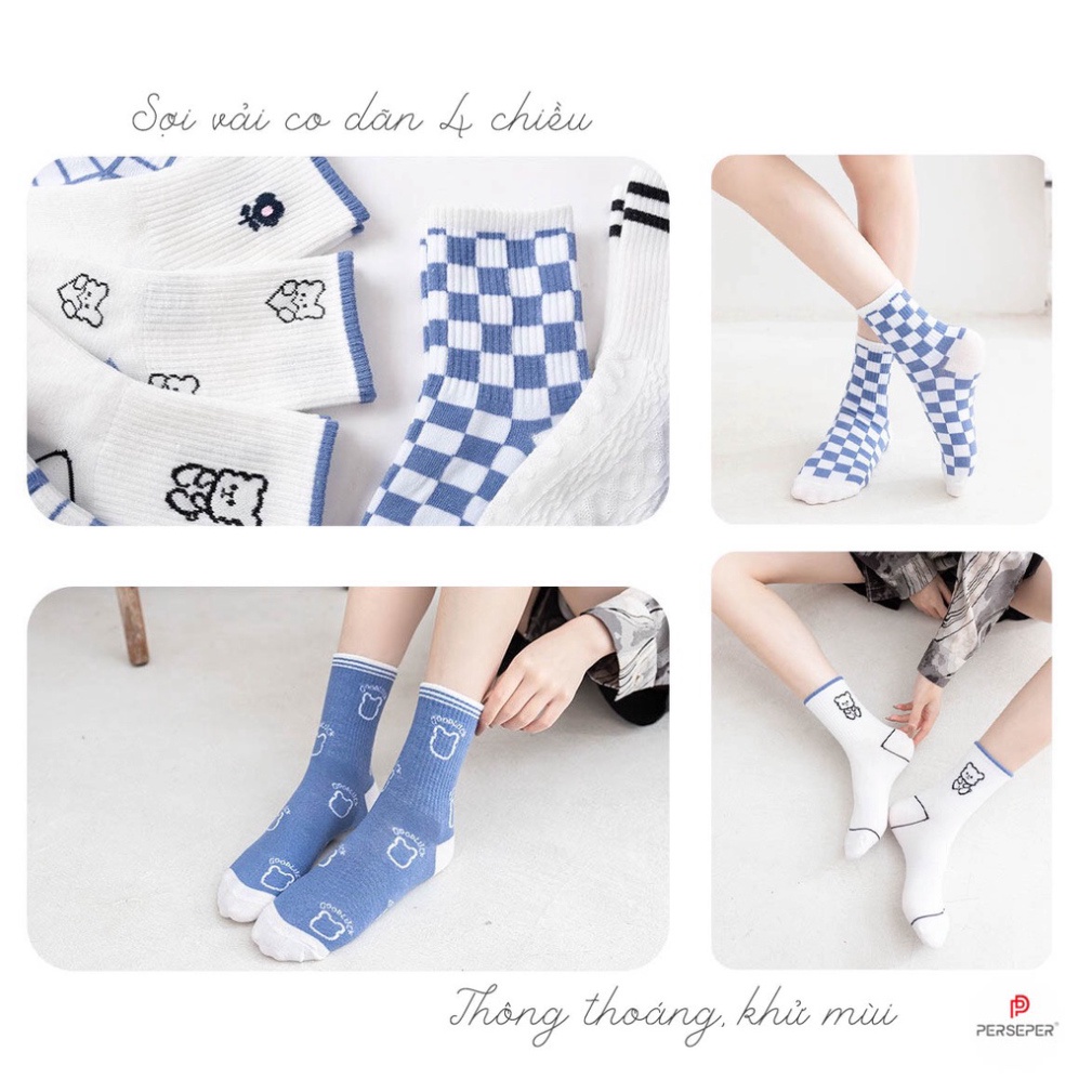 Tất cổ cao nữ nam chất vải Hàn mát thoáng khí  vớ cổ cao phong cách teen cá tính thun cotton ESHOP