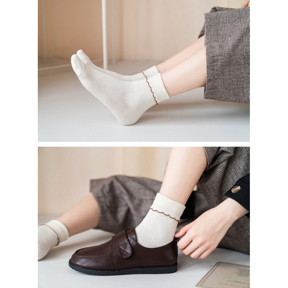 Vớ dài/ tất dài cổ xoăn viền Mua tất trơn gân ( muatatshop)