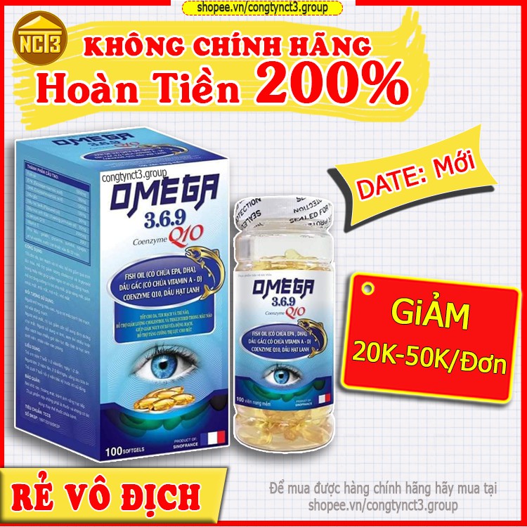(Rẻvôđịch)  DẦU CÁ OMEGA 3.6.9 Bổ não Sáng mắt, Khỏe Tim Mạch (100 viên) ( Hàng chính hãng công ty NCT3 ) .
