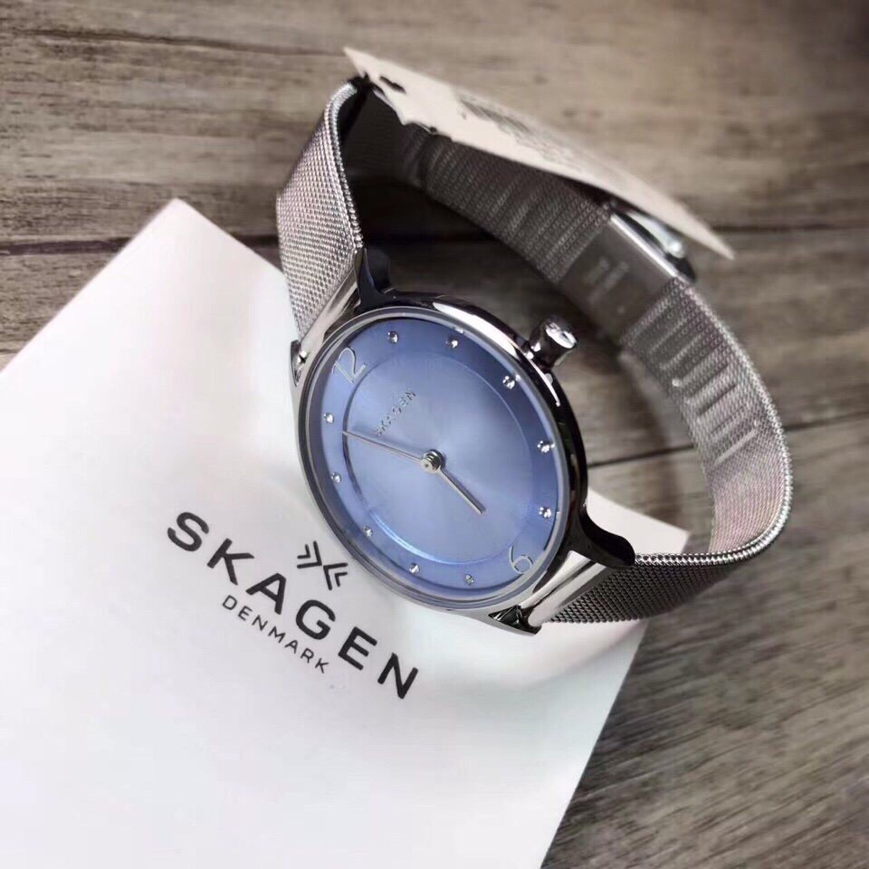 Đồng Hồ Skagen Cao Cấp Cho Nữ SKW2319 Dây Lưới Mặt Xanh