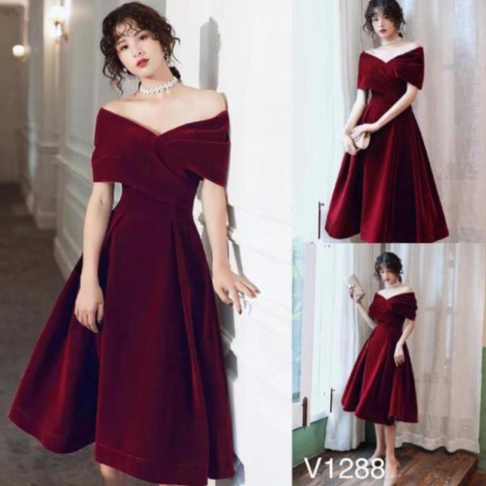 Đầm Dự Tiệc 👗Freeship🎁Giảm 30K Khi Nhập [Damd30] Đầm Xòe Trễ Vai Đỏ V1288  | Shopee Việt Nam