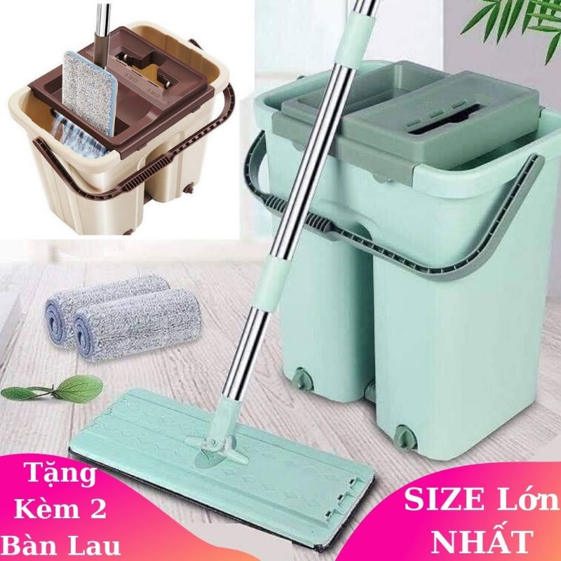 Bộ cây lau nhà 2 ngăn,chổi lau nhà thông minh tự vắt TẶNG Kèm 2 miếng lau siêu sạch