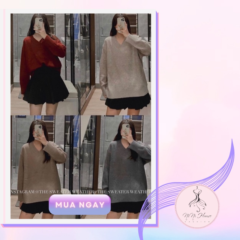 Áo len trơn cổ tim chữ v form rộng | BigBuy360 - bigbuy360.vn