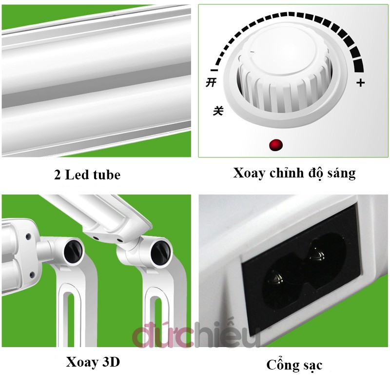 [ Hàng chuẩn ] Đèn học để bàn tích điện xoay điều chỉnh ánh sáng DP-6012 | Đức Hiếu Shop