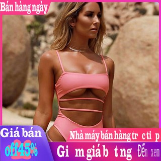 Đồ bơi bikini liền mảnh phối dây màu trơn thời trang cho nữ
