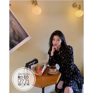 Bigsize Đầm hoa đen nơ cổ D771