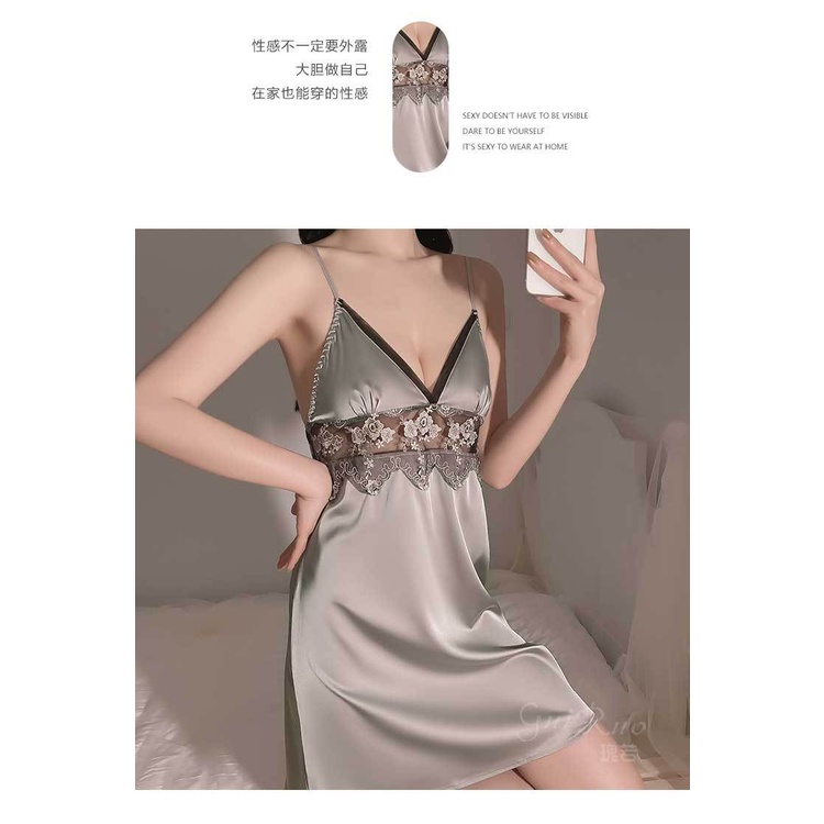 [ Tặng chíp] Đầm ngủ / Váy Ngủ 2 dây viền ren bụng sang trọng 252