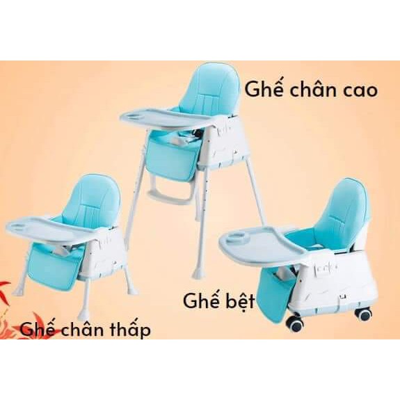 GHẾ ĂN DẶM GẤP GỌN HANBEI ĐIỀU CHỈNH 3 MỨC ĐỘ CAO (KÈM BỘ ĐỆM VÀ BÁNH XE )