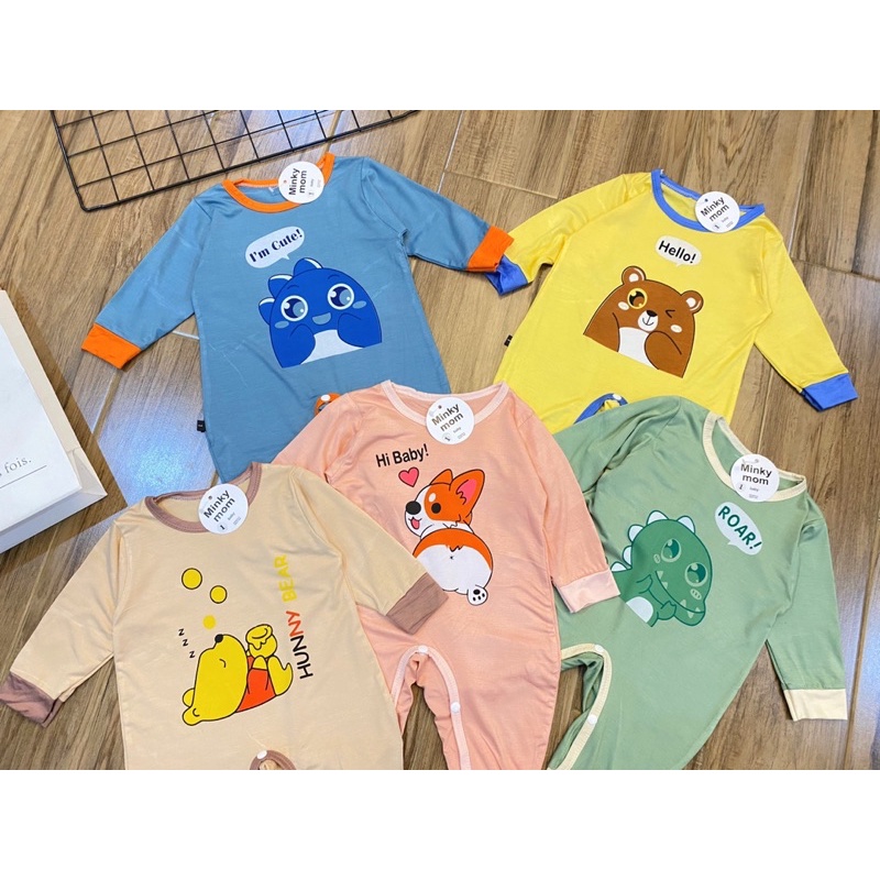 (Ms34)Bodysuit cho bé dài tay không tất chân(mặc nằm điều hòa) vải thun lạnh mỏng mát co giãn tốt cho bé trai và bé gái