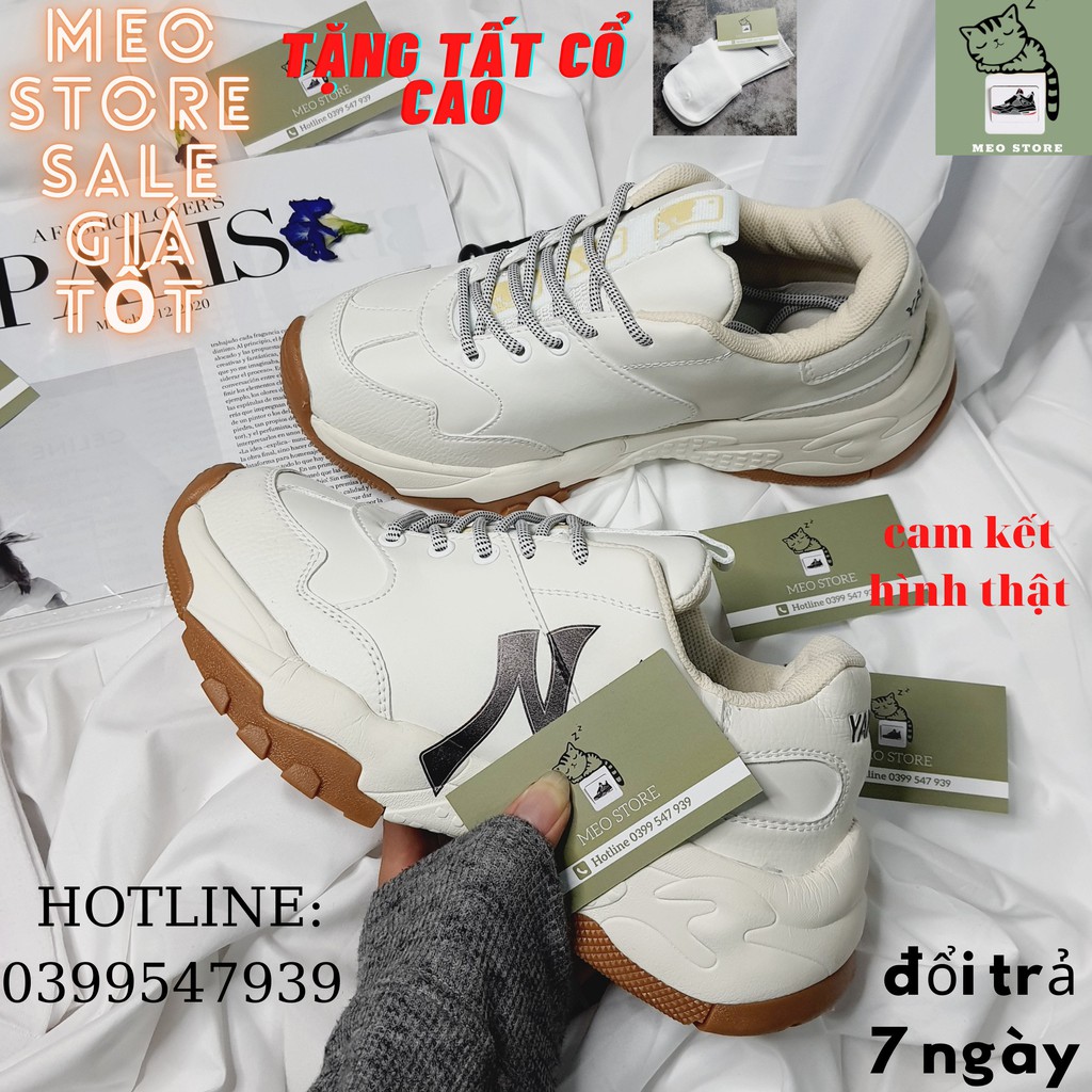 Giày_mlb NY, giày thể thao NY đế nâu nam nữ tăng chiều cao, tặng tất cổ cao, full size, hộp, hộp bảo vệ, bill