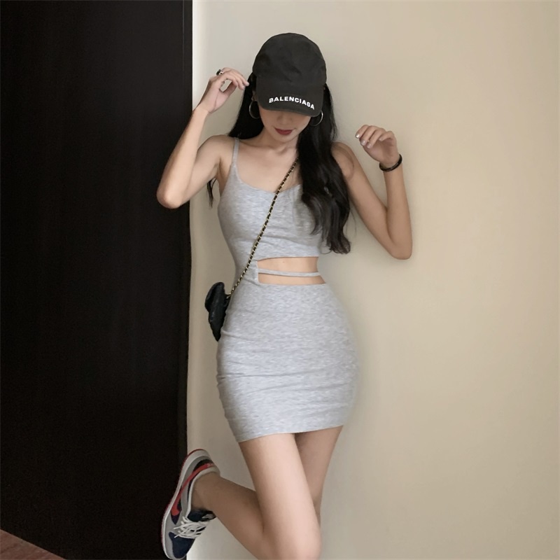 IELGY  Hot Đầm Hai Dây Ôm Eo Khoét Lỗ Rỗng Không Đều Cho Nữ