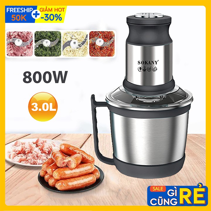 [Mã 44ELSALE2 giảm 7% đơn 300K] Máy xay thịt, cá xay rau củ, tỏi ớt cối xay 3L Chính hãng SOKANY 800W [BH 12 Tháng]