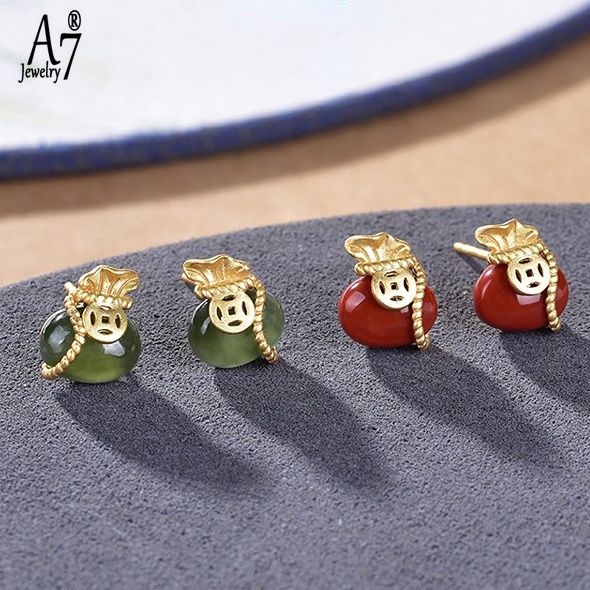 Bông Tai Bạc 925 Đính Túi May Mắn Phong Cách Trung Hoa Cổ Điển Cho Nữ A7 S925