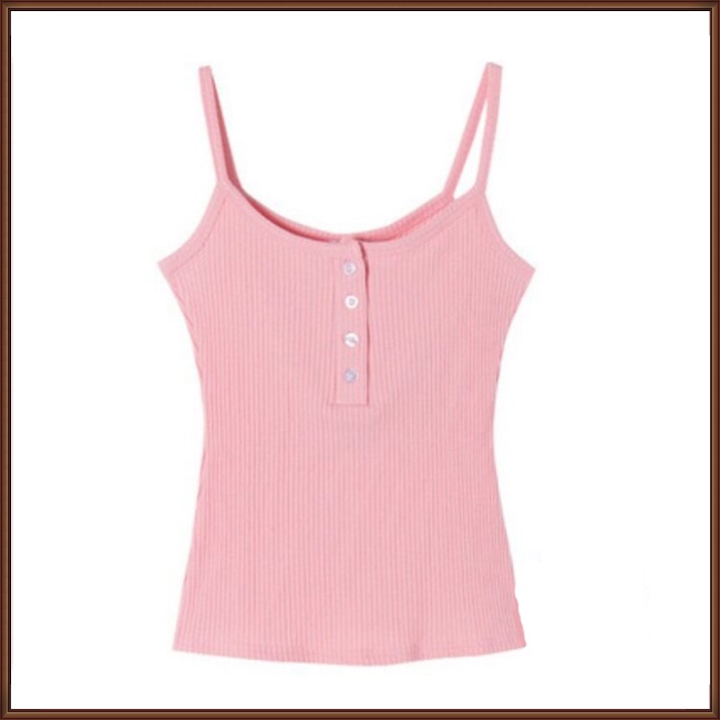 Áo Thun Cotton Hai Dây Màu Trơn Dáng Ôm Cổ Khoét Sâu Phối Hàng Nút Thời Trang Cho Nữ