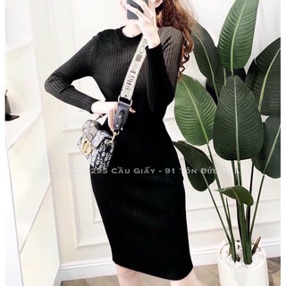 Váy len tăm cổ tròn body