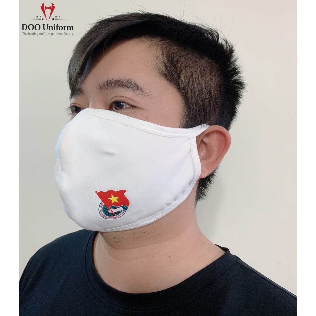 Khẩu trang đoàn thanh niên màu trắng và xanh cotton 100% hàng chính hãng DOO UNIFORM