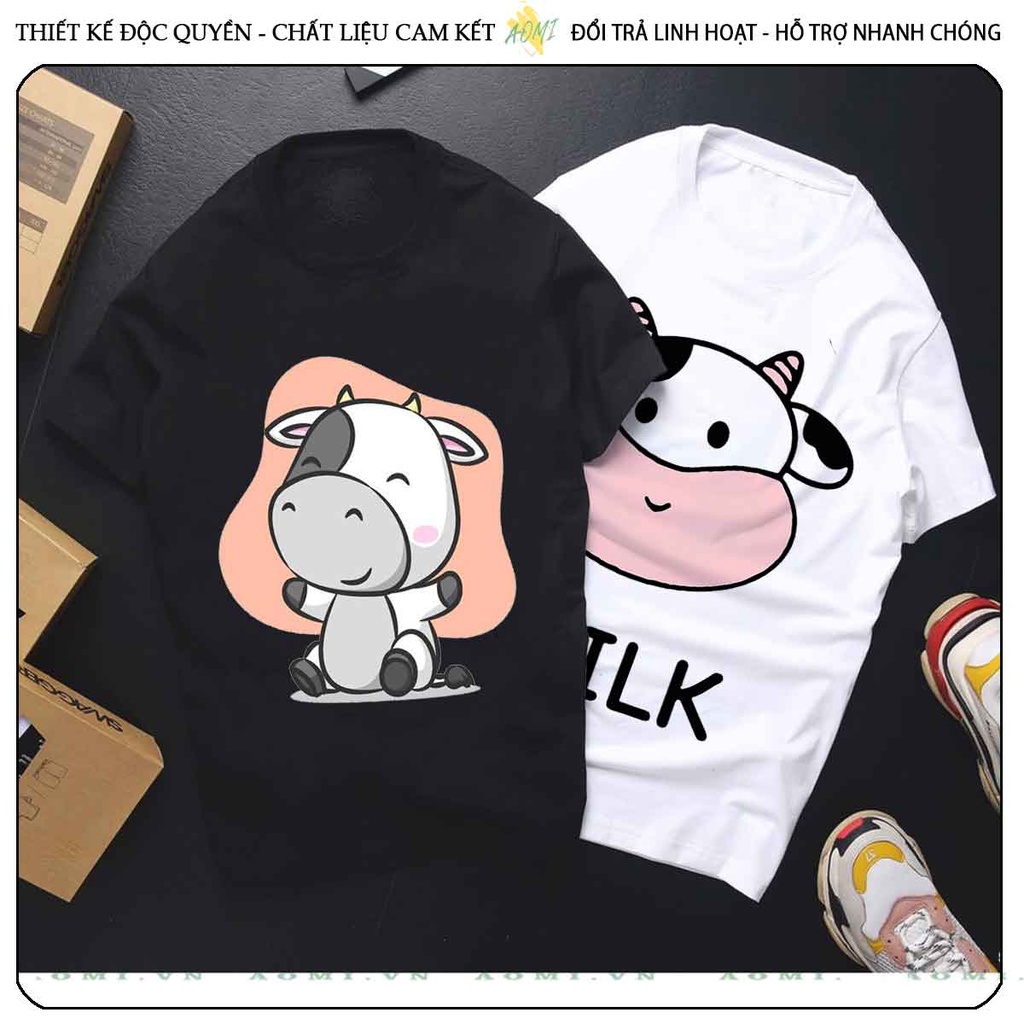 ÁO THUN MILK COW BÒ SỮA UNISEX PHÔNG NAM NỮ GIA ĐÌNH CẶP ĐÔI ĐEN TRẮNG HỒNG SIZE TRẺ EM CHO BÉ TRAI GÁI AOMIVN