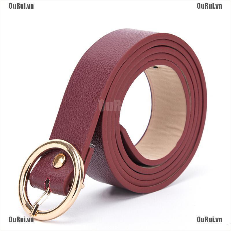 Thắt Lưng Da Khóa Tròn Kim Loại Phong Cách Boho Cổ Điển