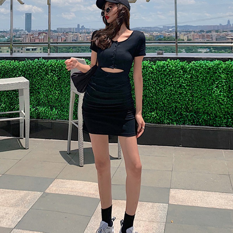 Váy Chân váy Đầm Tay Ngắn Cổ Tròn Thiết Kế Khoét Quyến Rũ Dress | BigBuy360 - bigbuy360.vn