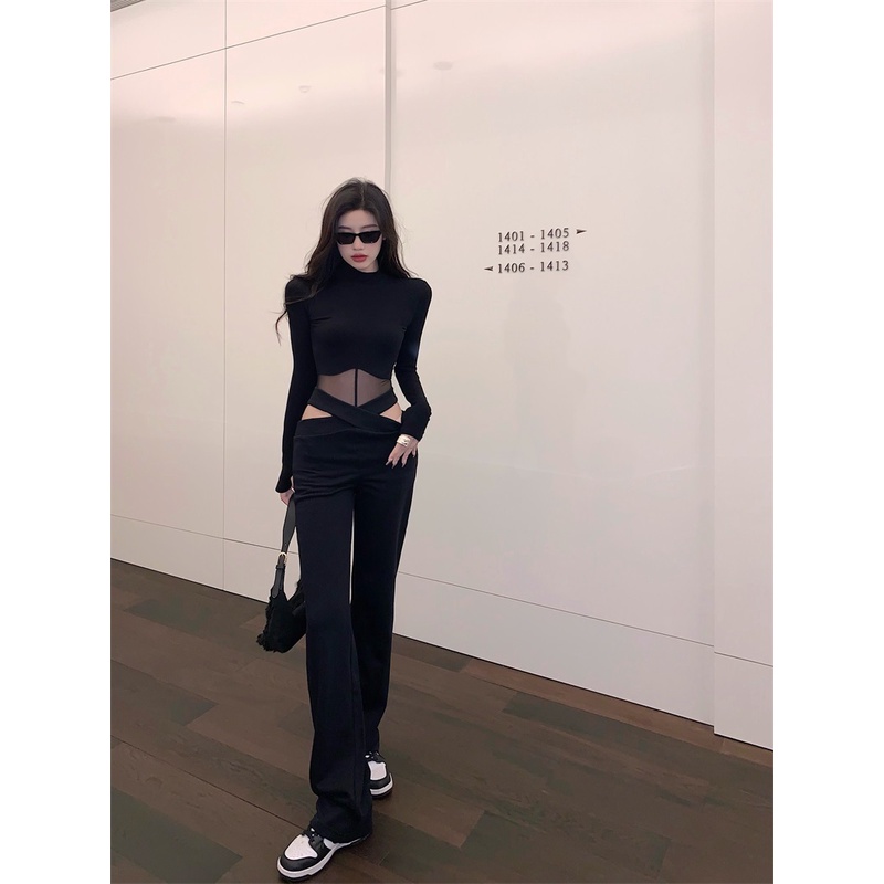 Set Áo bodysuit phối lưới+ Quần suông cạp V khoét eo sexy-ORD | BigBuy360 - bigbuy360.vn