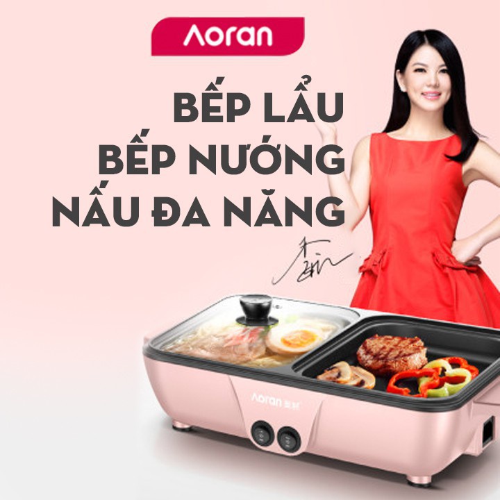 Bếp Điện Mini 2 Ngăn,Nồi Lẩu Nướng Đế Chống Dính, Bảo Hành 6 Tháng