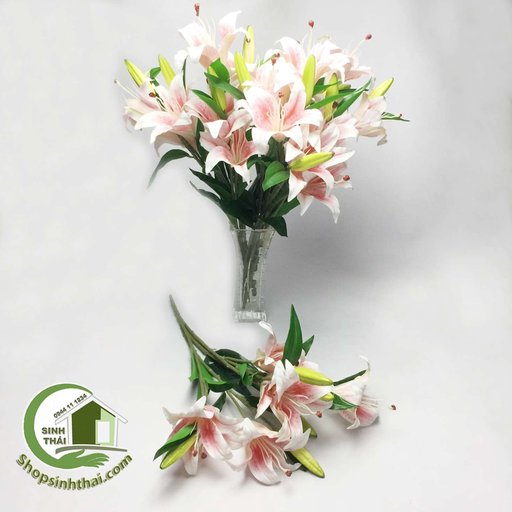 Bụi hoa ly màu hồng gồm 7 bông lớn - Hoa giả cao cấp