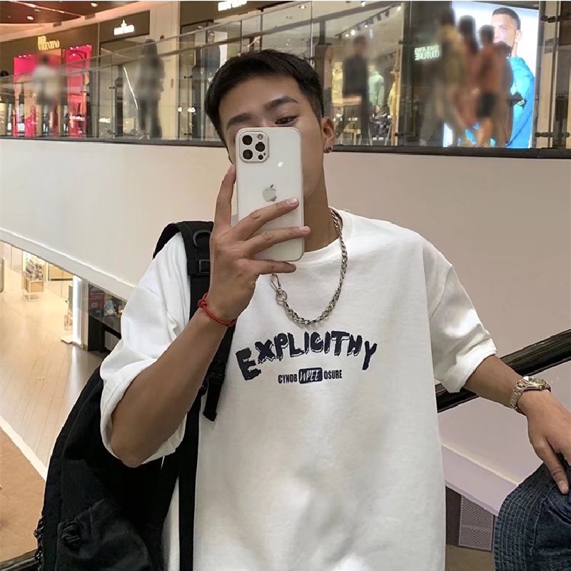 Áo Thun Tay Ngắn Dáng Rộng In Chữ Thời Trang Mùa Hè Phong Cách Hàn Quốc Cho Nam Size M-5XL