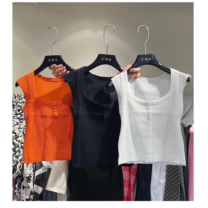 áo len dệt kim tay hến cổ vuông mix hàng khuy (1030#)