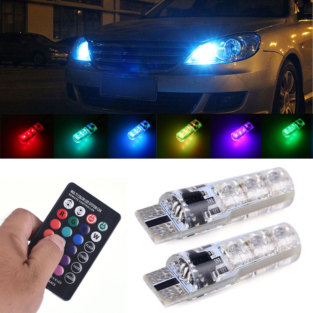 Bộ 2 Đèn led T10 rgb 194 168 Trang Trí Bên Hông Xe Hơi Kèm Điều Khiển Từ Xa